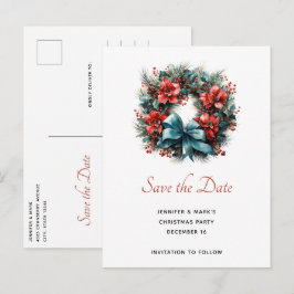 Postal De Invitación Wreath de Pine con Navidades Holly Save the Date