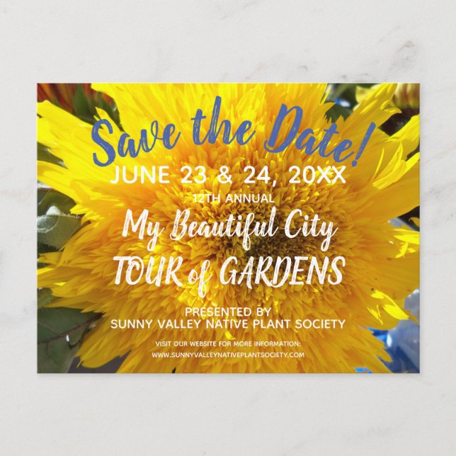 Postal De Invitación Yellow Sunflower Photo Garden Tour Save the Date (Anverso)