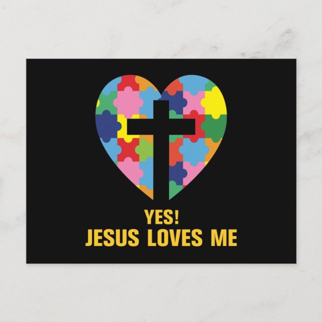 Postal De Invitación Yes, Jesus Loves Me Autism Heart (Anverso)