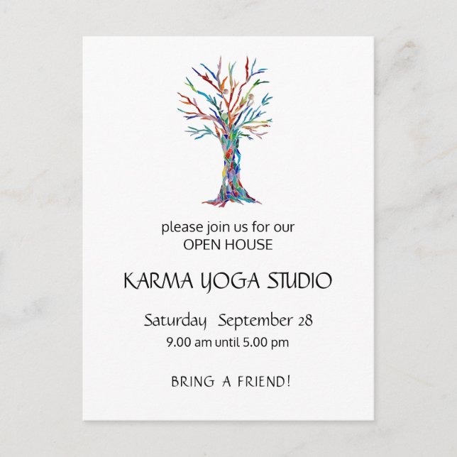 Postal De Invitación Yoga Open House Karma (Anverso)