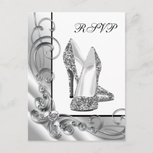 Postal De Invitación Zapato de tacón alto con brillo de plata RSVP