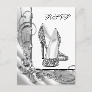 Postal De Invitación Zapato de tacón alto de plata RSVP
