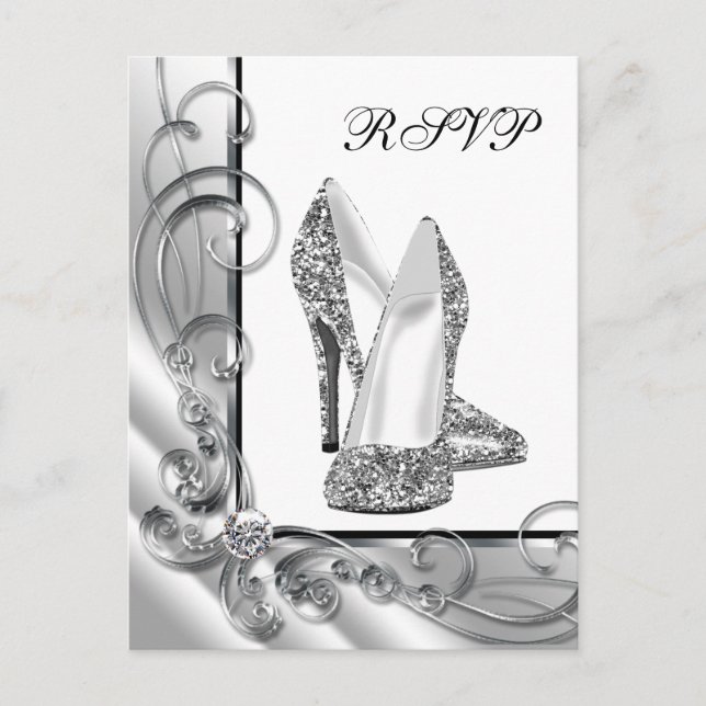 Postal De Invitación Zapato de tacón alto de plata RSVP (Anverso)