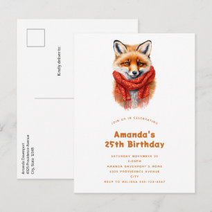 Postal De Invitación Zorro Lindo con una Bufanda Roja Imagen de Otoño C