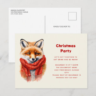 Postal De Invitación Zorro Lindo con una Bufanda Roja Imagen de Otoño N
