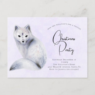 Postal De Invitación Zorro nórdico lindo con marcas florales Navidad