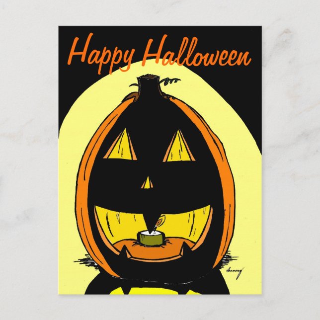 Postal de Jack o' Lantern "Happy Halloween" (Anverso)