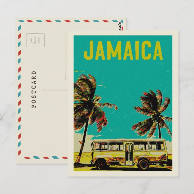 postal de Jamaica, bus y palmeras (Anverso / Reverso)