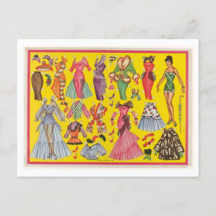 Postal de juego de muñecas de papel de cosecha