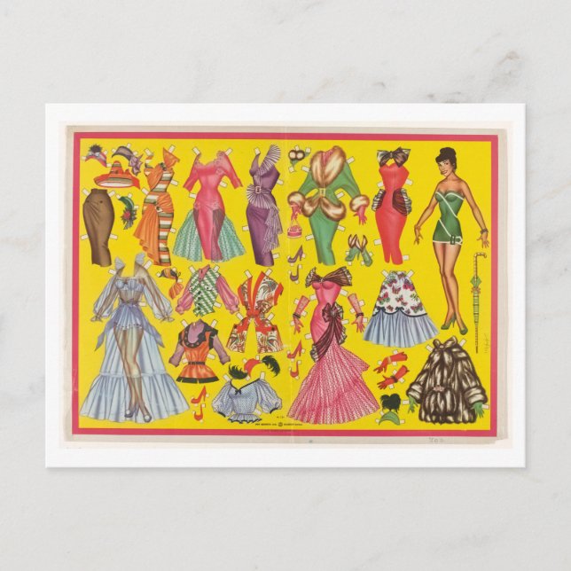 Postal de juego de muñecas de papel de cosecha (Anverso)