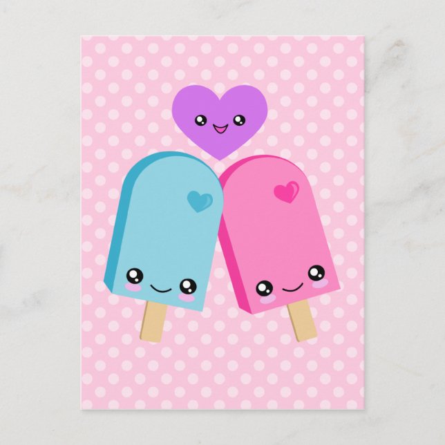Postal de Kawaii Bonito Popsicles BFF (Anverso)