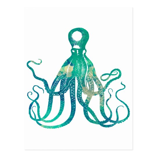 Postal de la acuarela del pulpo