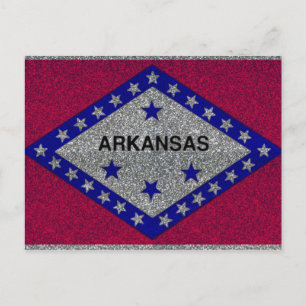 postal de la bandera de Arkansas purpurina