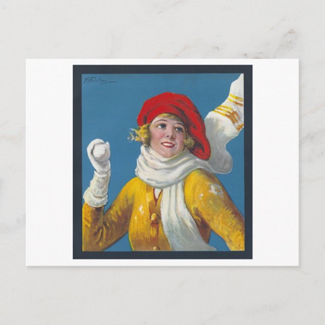 Postal de la batalla de bola de nieve en invierno (Anverso)