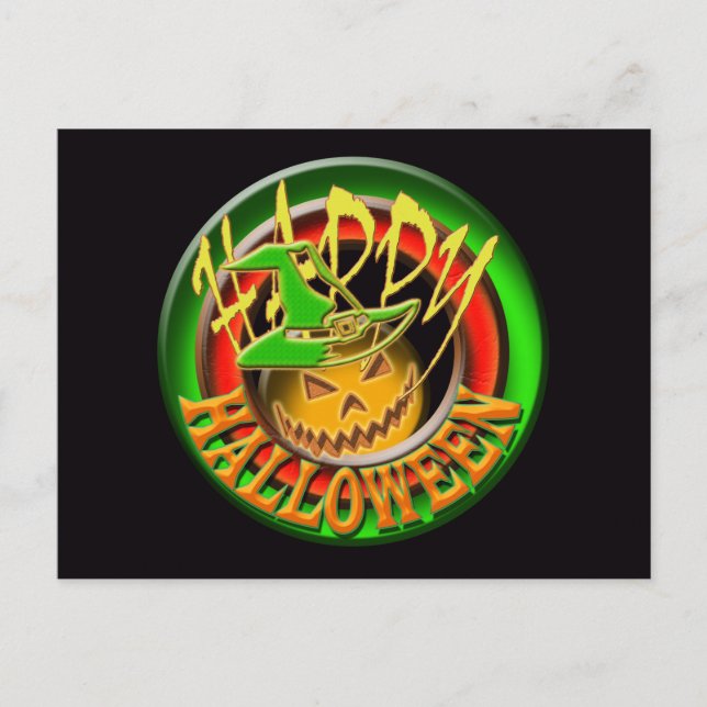 Postal de la bruja de calabaza feliz de Halloween  (Anverso)