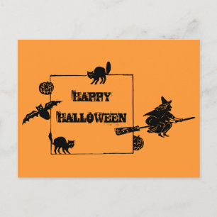Postal de la bruja de las calabazas de la bata de 