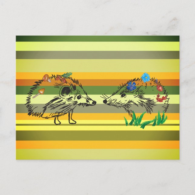 Postal de la caída romántica poscarta Hedgehogs de (Anverso)