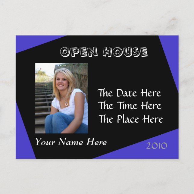 postal de la casa abierta azul y negra (Anverso)