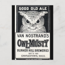 Postal de la cerveza Owl-Musty Ale