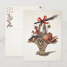 Postal de la cesta de regalo de Krampus y Santa