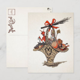 Postal de la cesta de regalo de Krampus y Santa