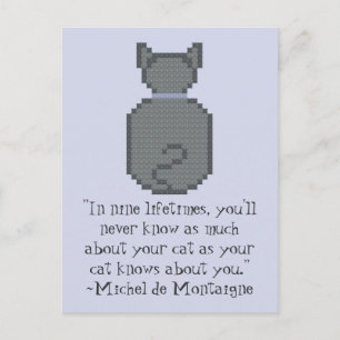 Postal de la cita del gato Michel de Montaigne