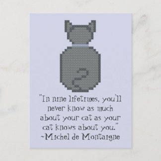 Postal de la cita del gato Michel de Montaigne