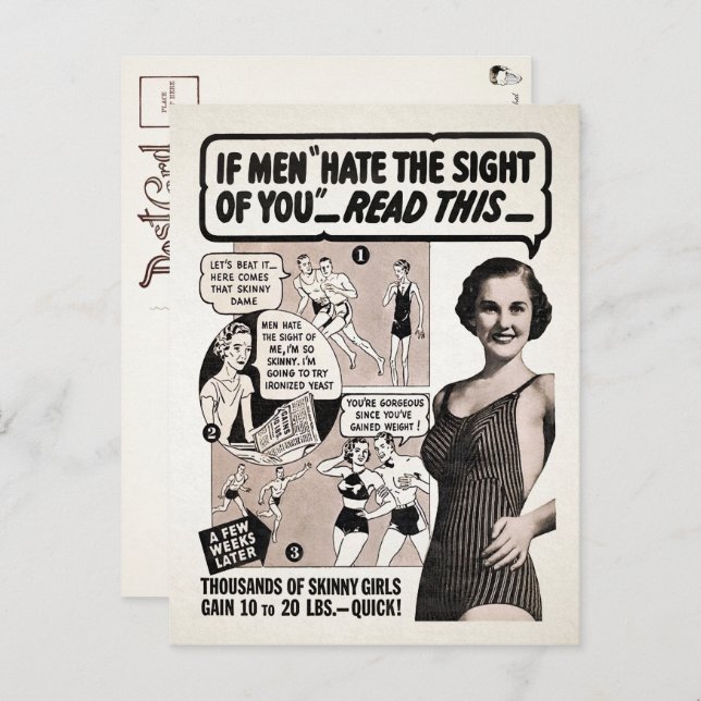 Postal de la Dama de la escoba vintage (Anverso / Reverso)