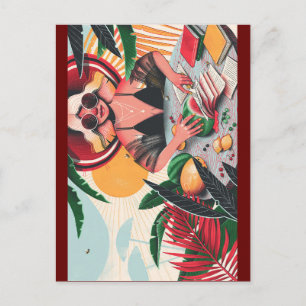 postal de la dama del libro