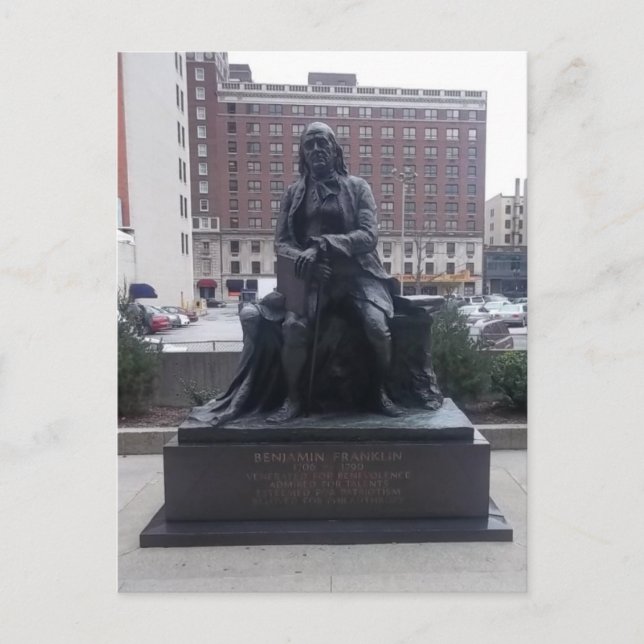 Postal de la estatua de Benjamin Franklin (Anverso)