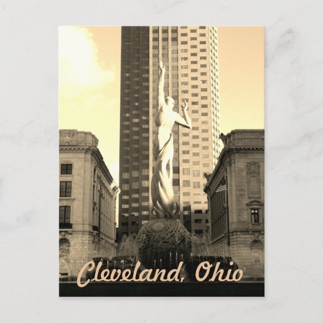 Postal de la estatua de Cleveland Ohio Sepia (Anverso)
