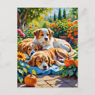 Postal de la familia de perros Bliss de otoño