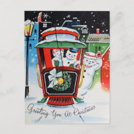 Postal de la familia de snowman Vintage Christmas 