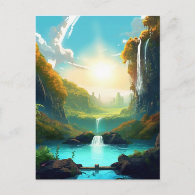 Postal de la Fantasía de Cascada Encantada Paisaje (Anverso)
