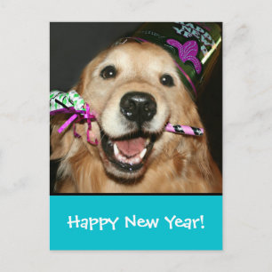 Postal de la Feliz Año Nuevo del golden retriever