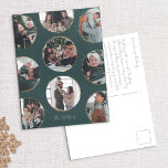 Postal de la foto de la elegancia ornamental verde<br><div class="desc">La tarjeta de fotos Ornamental Elegance Holiday es una manera festiva y sofisticada de mostrar tus preciados recuerdos durante la temporada de vacaciones. Esta tarjeta de fotos contiene nueve pequeñas fotos circulares, que recuerdan a los adornos de Navidad, dispuestas sobre un rico fondo verde oscuro adornado con elegantes acentos dorados....</div>