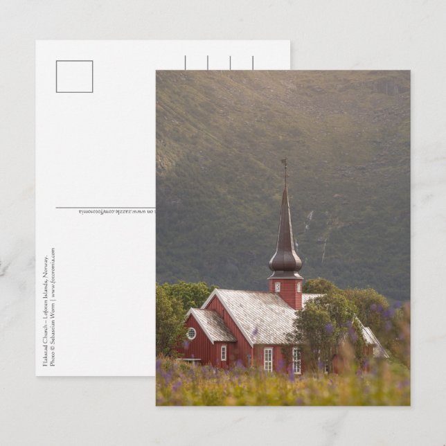 Postal de la Iglesia de Flakstad de las Islas Lofo (Anverso / Reverso)