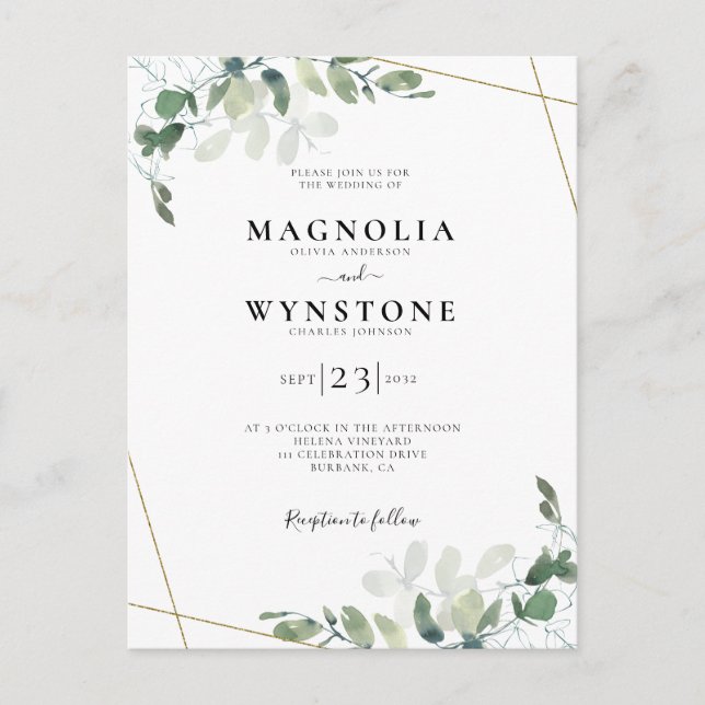 Postal de la invitación a la boda botánica de Euca (Anverso)