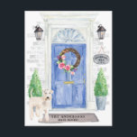 Postal de la Invitación de desplazamiento del terr<br><div class="desc">Anuncie su nueva dirección con nuestra elegante invitación con un Wheaten Terrier,  puerta delantera azul,  alfombra de bienvenida,  letrero de pizarra,  topiarios y una corona floral sobre un fondo de ladrillo gris.</div>