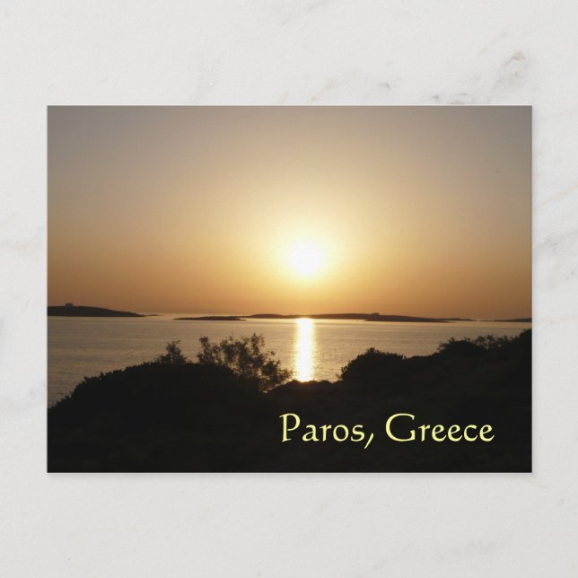 Postal de la isla de Paros, Grecia al atardecer (Anverso)