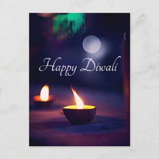 Postal de la luna de luz y la lámpara de Diwali fe