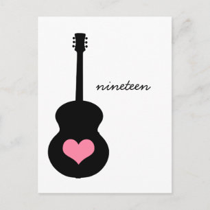 Postal de la Mesa Corazón de Guitarra Rosa/Negro
