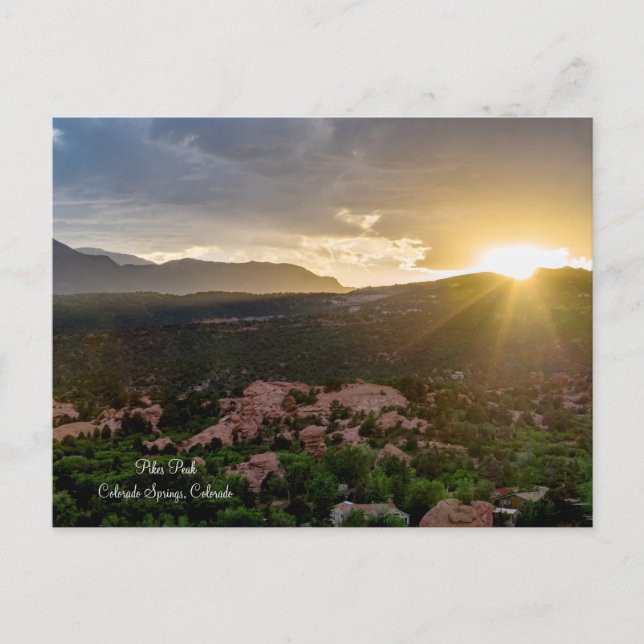 Postal de la niebla del atardecer en Pikes Peak (Anverso)