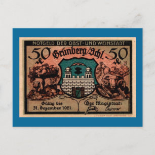 Postal de la nota de la 50 Pfennig en alemán de la