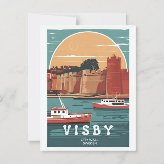 Postal de la pared de la ciudad de Visby de época 