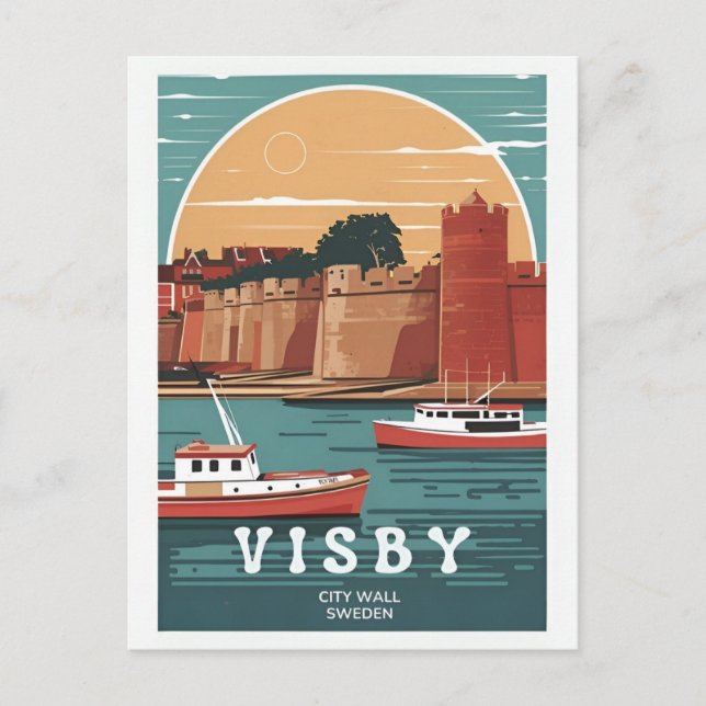 Postal de la pared de la ciudad de Visby de época  (Anverso)