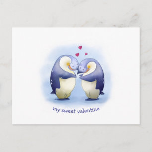 Postal de la pareja de pingüinos de Cute el día de