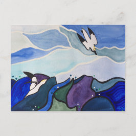 Postal de la pintura de Gannets del salto