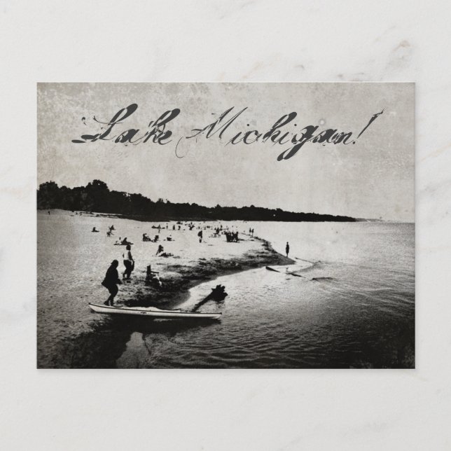 Postal de la playa del lago Michigan inspirado en  (Anverso)