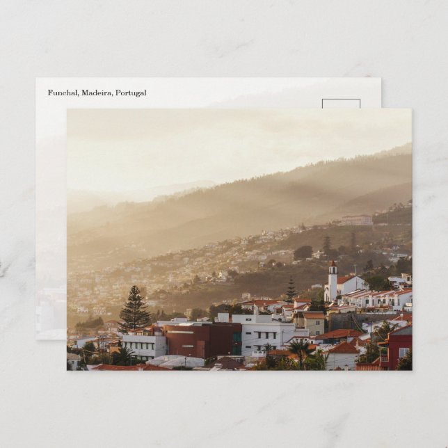 Postal de la puesta de sol en la ciudad de Funchal (Anverso / Reverso)